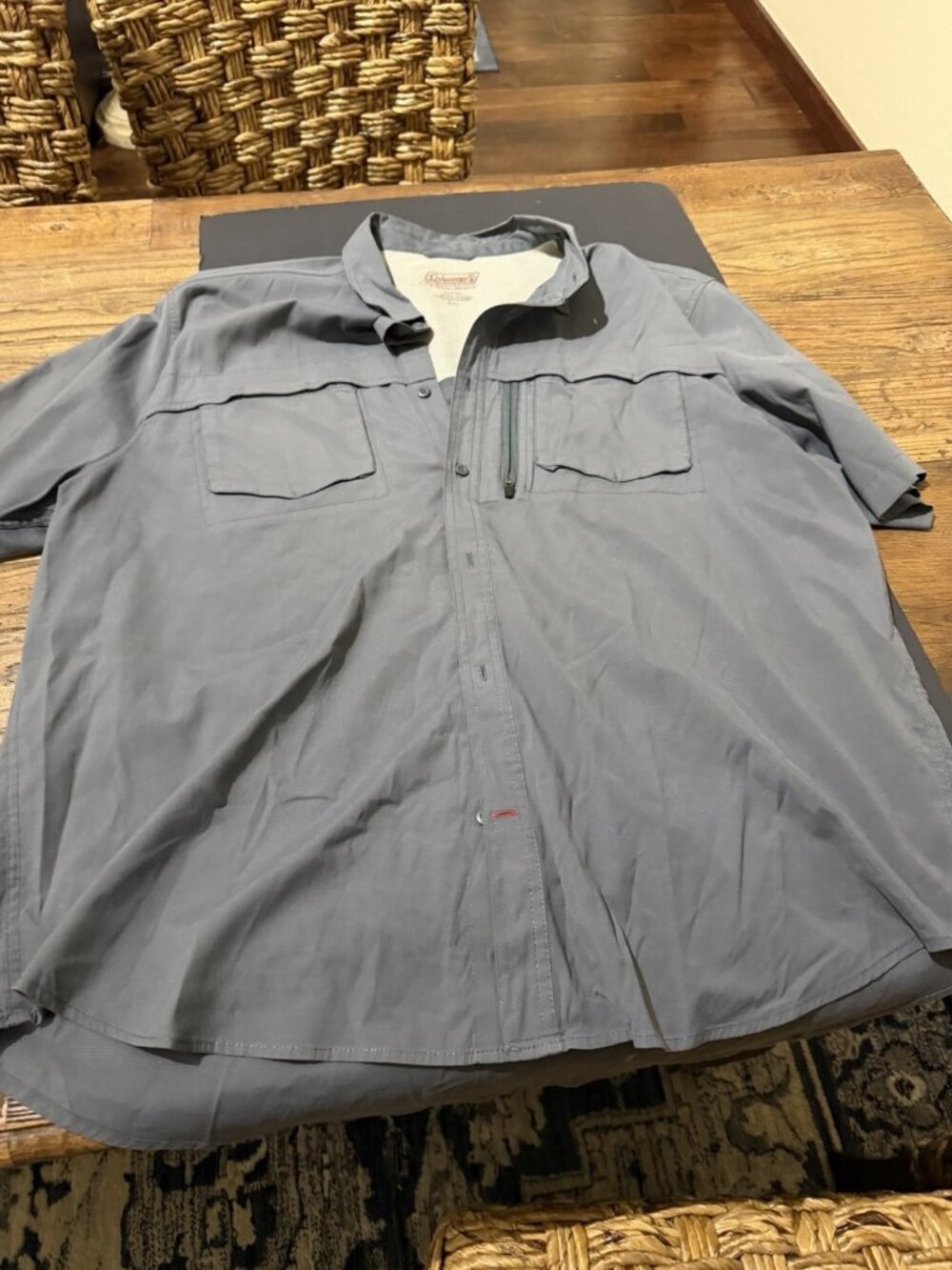 Coleman Mens Button Up Fishing Shirt Vented Back Short Sleeve Pockets Blue XXL